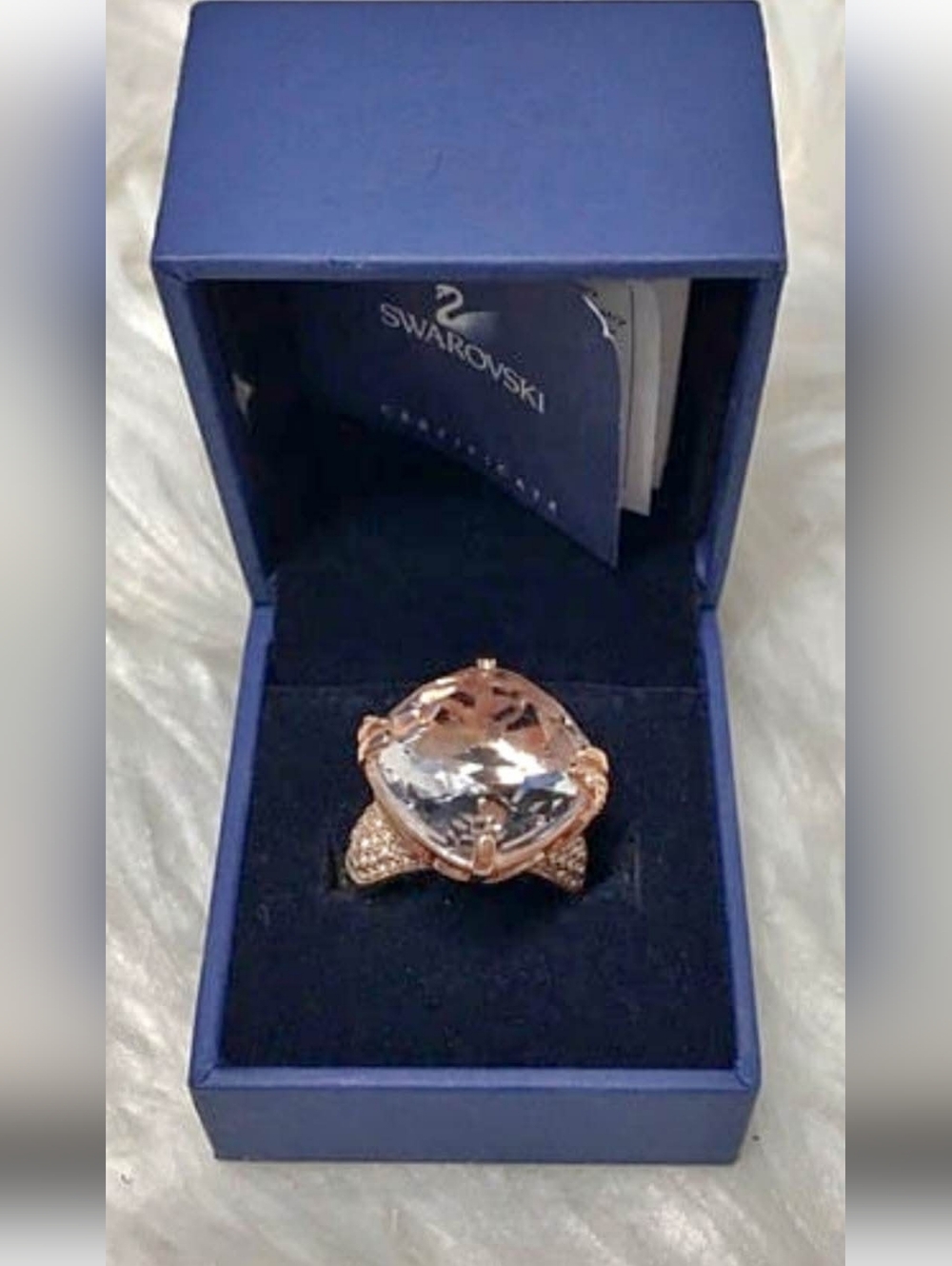 Swarovski Rose Gold Cushion-Cut Clear Crystal Ring